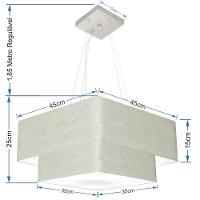 Lustre Pendente Duplo Quadrado Vivare Md-4344 Cúpula Em Tecido 45x35cm - Bivolt 127/220v Rustico-cinza - 2