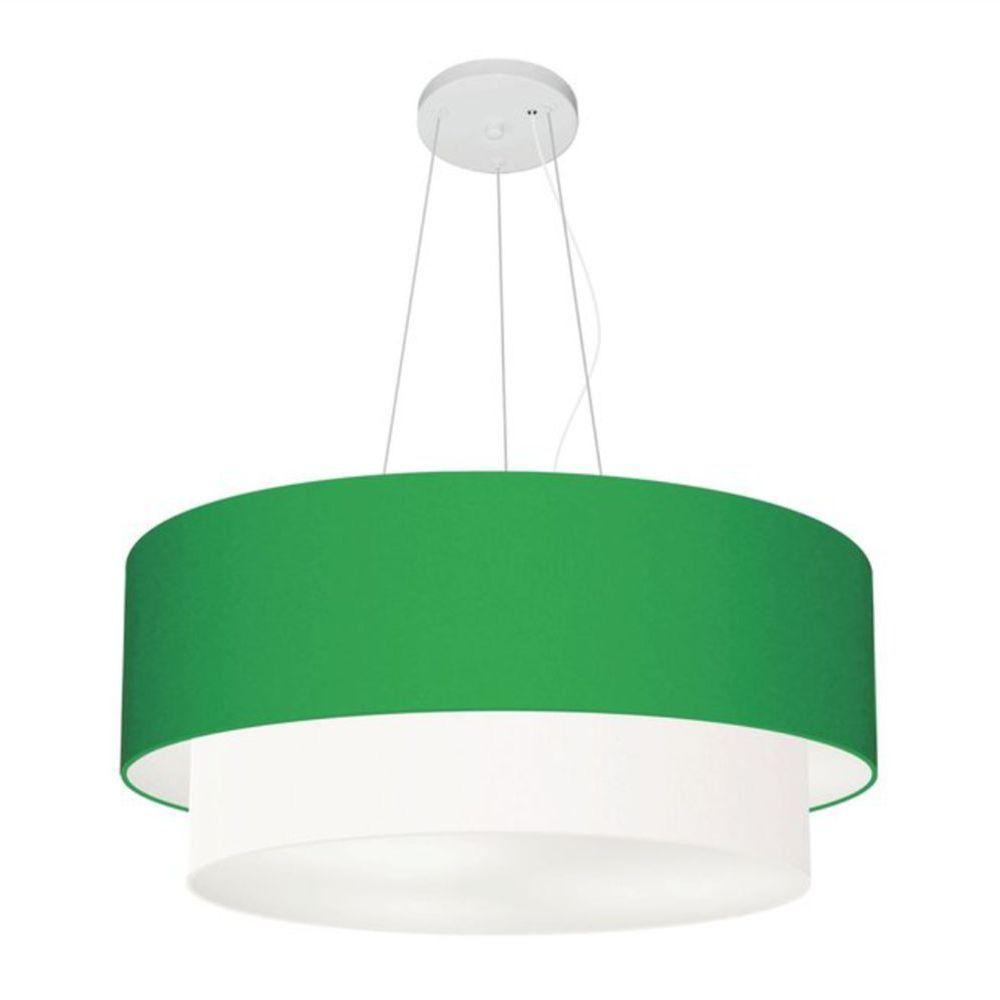 Lustre Pendente Duplo Cilíndrico Vivare Md-4371 Cúpula Em Tecido 80x70cm - Bivolt Verde-folha-branco 127/220v - 1