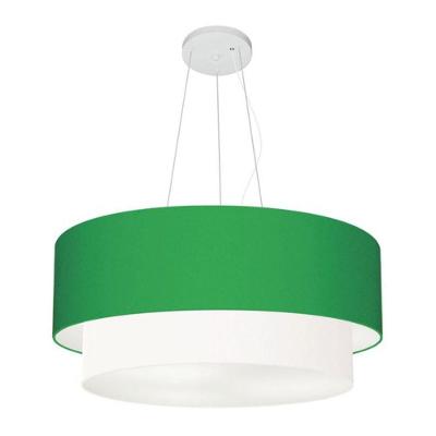 Lustre Pendente Duplo Cilíndrico Vivare Md-4371 Cúpula Em Tecido 80x70cm - Bivolt Verde-folha-branco 127/220v