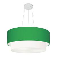 Lustre Pendente Duplo Cilíndrico Vivare Md-4371 Cúpula Em Tecido 80x70cm - Bivolt Verde-folha-branco 127/220v - 1