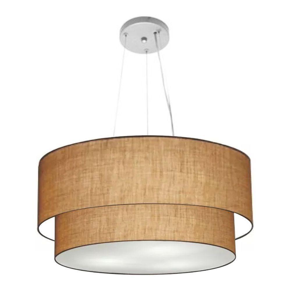 Lustre Pendente Duplo Cilíndrico Vivare Md-4385 Cúpula Tecido 90x80cm - Bivolt Palha 127/220v - 1