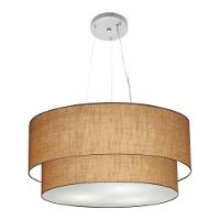 Lustre Pendente Duplo Cilíndrico Vivare Md-4385 Cúpula Tecido 90x80cm - Bivolt Palha 127/220v - 1