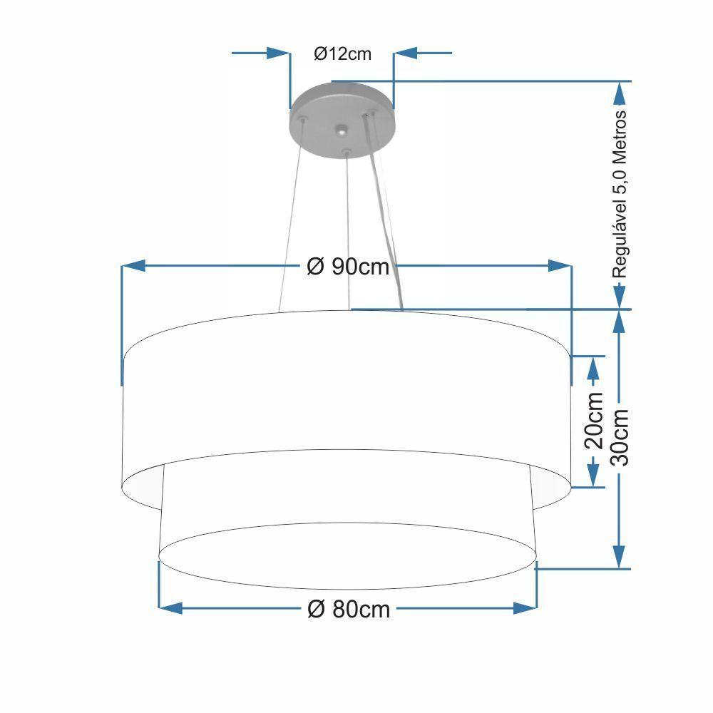 Lustre Pendente Duplo Cilíndrico Vivare Md-4385 Cúpula Tecido 90x80cm - Bivolt Branco-algodão-crú 127/220v - 2