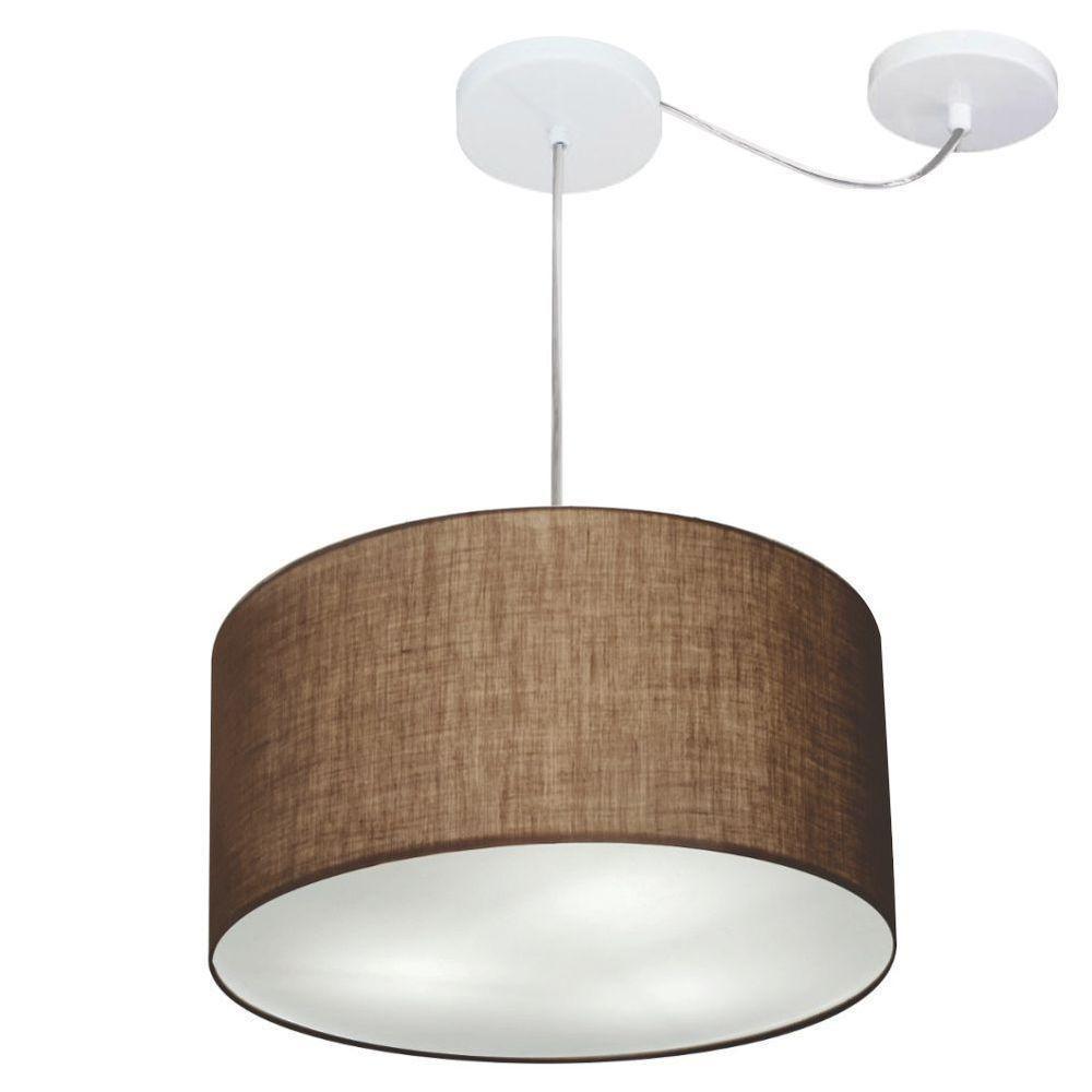 Lustre Pendente Cilíndrico Com Desvio De Centro Md-4256 Cúpula Em Tecido 40x21cm Café - Bivolt - 1