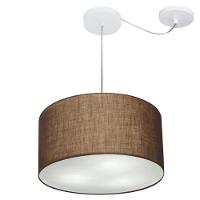 Lustre Pendente Cilíndrico Com Desvio De Centro Md-4256 Cúpula Em Tecido 40x21cm Café - Bivolt - 1