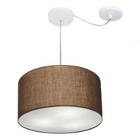 Lustre Pendente Cilíndrico Com Desvio De Centro Md-4256 Cúpula Em Tecido 40x21cm Café - Bivolt - 3