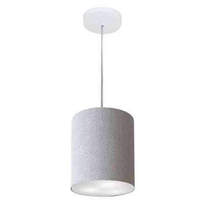 Lustre Pendente Cilíndrico Md-4012 Cúpula Em Tecido 18x25cm Rustico Cinza - Bivolt