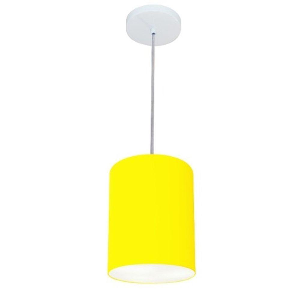 Lustre Pendente Cilíndrico Md-4012 Cúpula Em Tecido 18x25cm Amarelo - Bivolt - 1