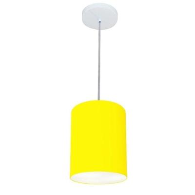 Lustre Pendente Cilíndrico Md-4012 Cúpula Em Tecido 18x25cm Amarelo - Bivolt