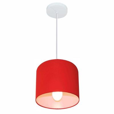 Lustre Pendente Cilíndrico Md-4046 Cúpula Em Tecido 18x18cm Vermelho - Bivolt