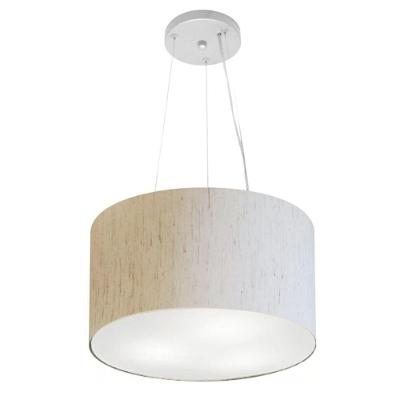 Lustre Pendente Cilíndrico Md-4009 Cúpula Em Tecido 40x21cm Linho Bege - Bivolt