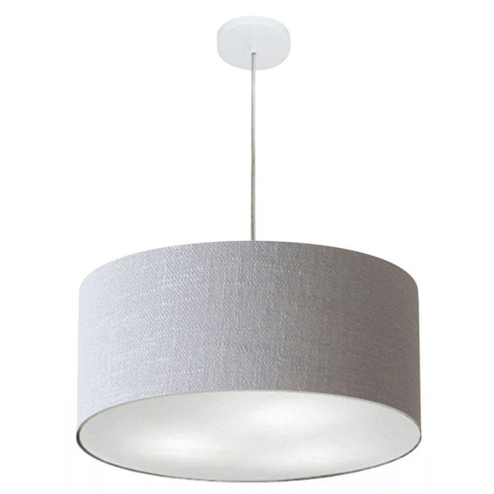 Lustre Pendente Cilíndrico Md-4049 Cúpula Em Tecido 50x21cm Rustico Cinza - Bivolt - 1
