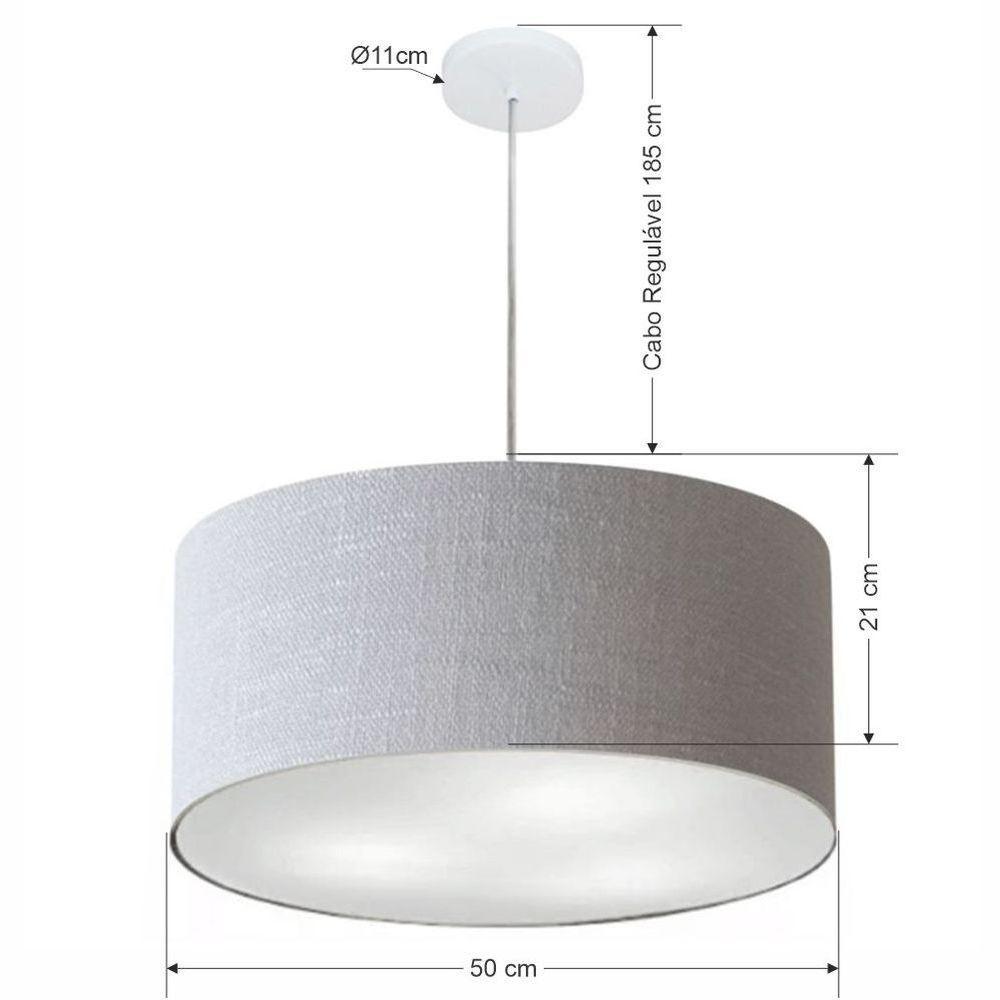 Lustre Pendente Cilíndrico Md-4049 Cúpula Em Tecido 50x21cm Rustico Cinza - Bivolt - 2