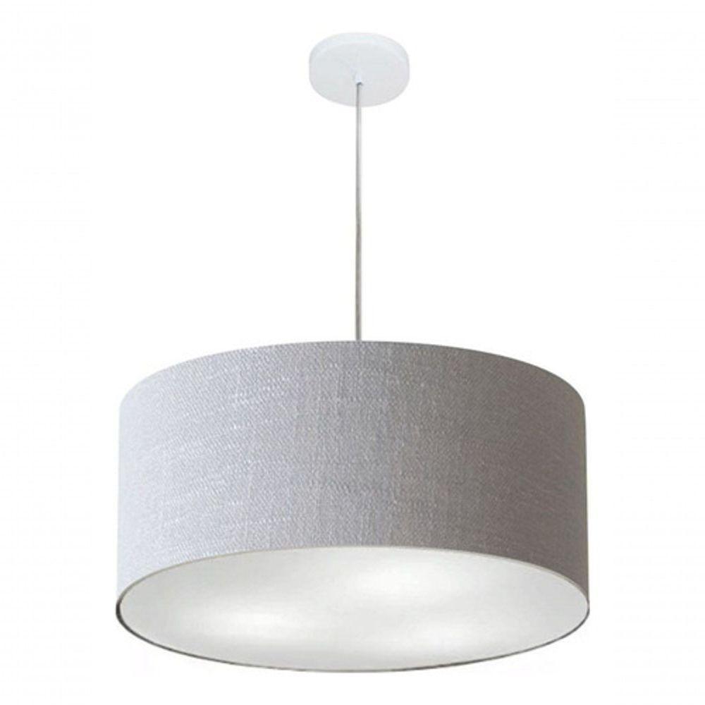 Lustre Pendente Cilíndrico Md-4049 Cúpula Em Tecido 50x21cm Rustico Cinza - Bivolt - 4