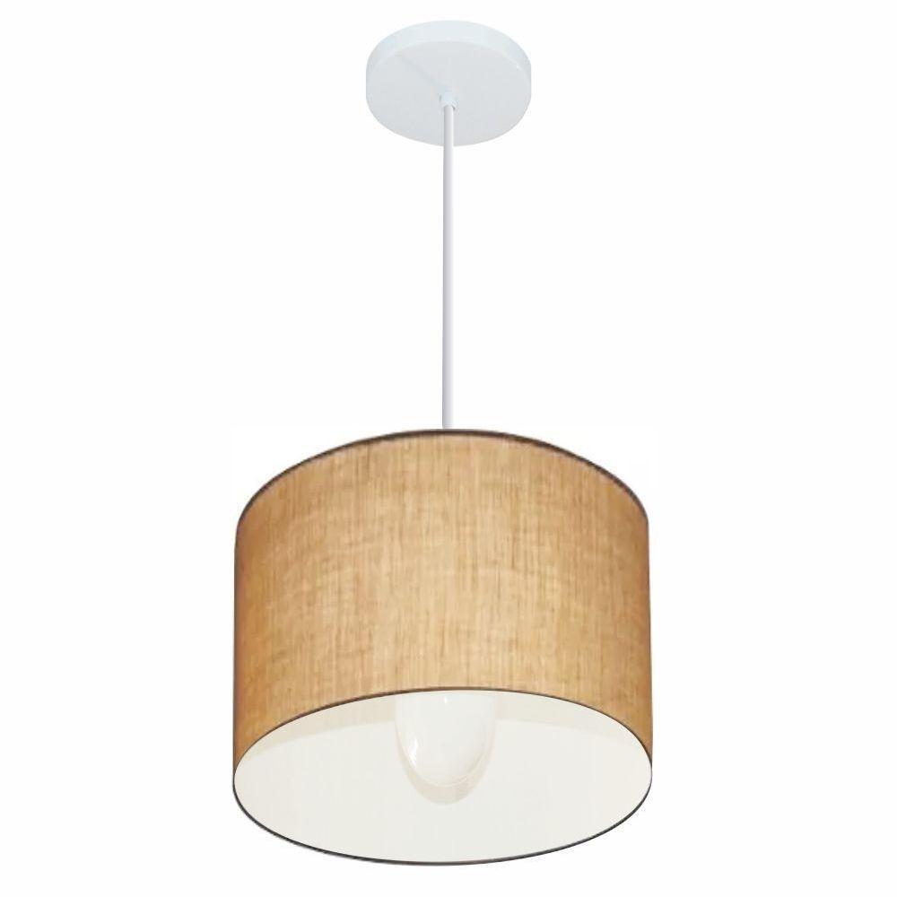 Lustre Pendente Cilíndrico Md-4113 Cúpula Em Tecido 30x25cm Palha - Bivolt - 1