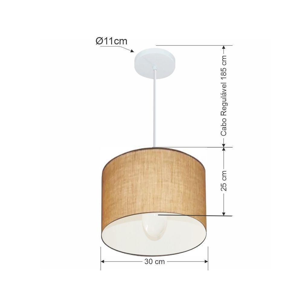 Lustre Pendente Cilíndrico Md-4113 Cúpula Em Tecido 30x25cm Palha - Bivolt - 2