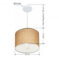 Lustre Pendente Cilíndrico Md-4113 Cúpula Em Tecido 30x25cm Palha - Bivolt - 4