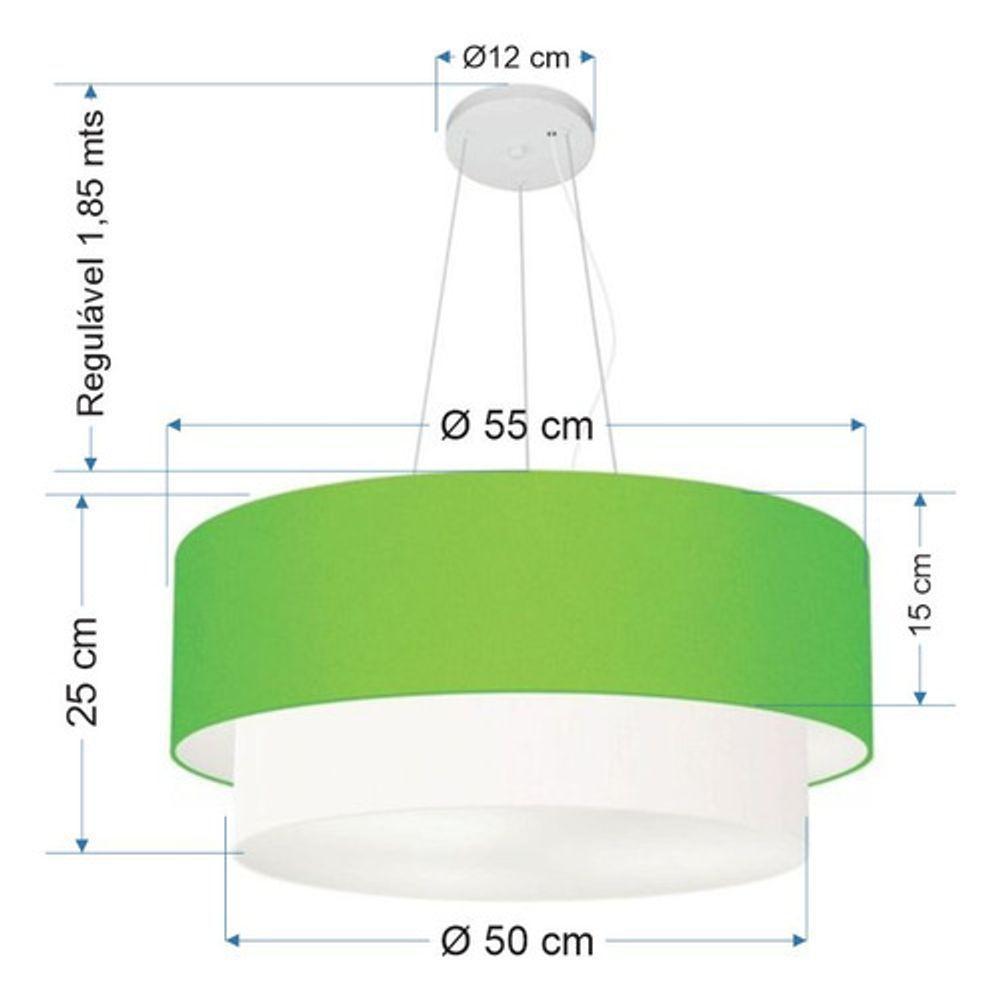 Lustre Pendente Duplo Cilíndrico Vivare Md-4370 Cúpula Tecido 55x50cm - Bivolt Verde-limão-branco 127/220v - 5