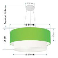 Lustre Pendente Duplo Cilíndrico Vivare Md-4370 Cúpula Tecido 55x50cm - Bivolt Verde-limão-branco 127/220v - 5