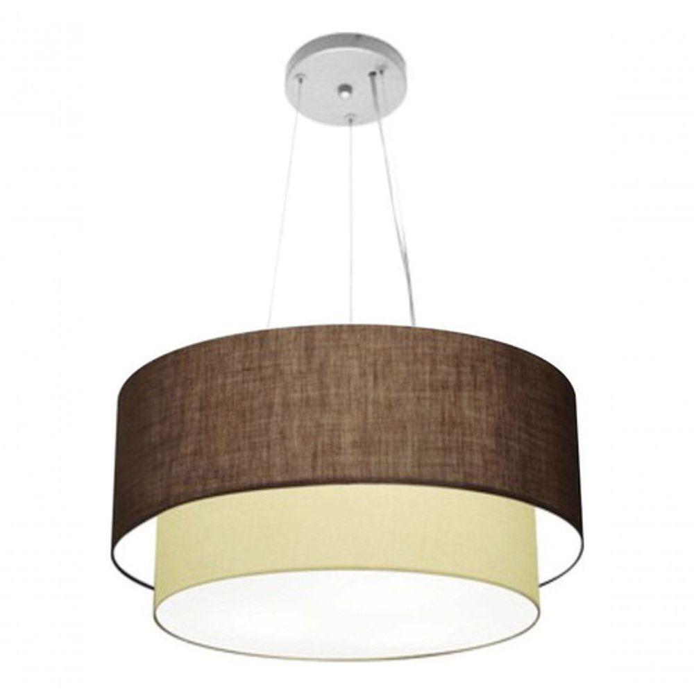 Lustre Pendente Duplo Cilíndrico Vivare Md-4061 Cúpula Em Tecido 50x40cm - Bivolt Café-algodão-crú 127/220v - 5