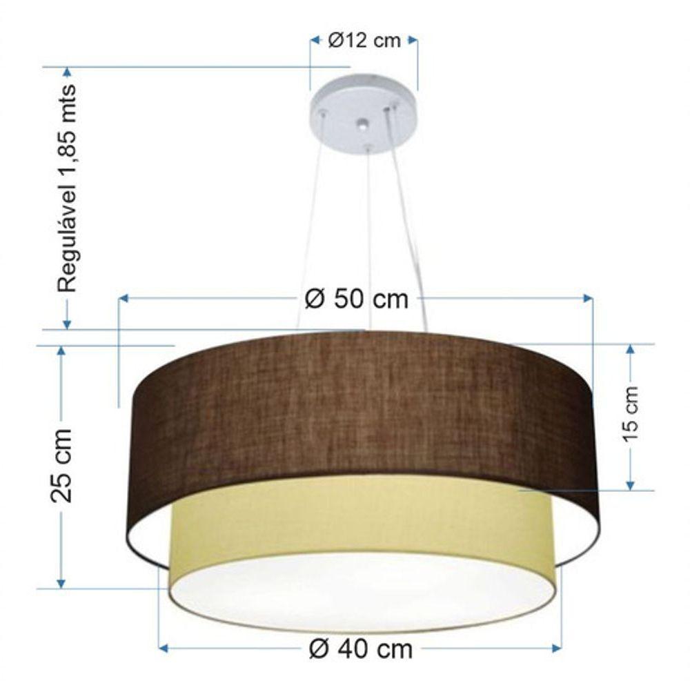 Lustre Pendente Duplo Cilíndrico Vivare Md-4061 Cúpula Em Tecido 50x40cm - Bivolt Café-algodão-crú 127/220v - 6