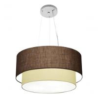 Lustre Pendente Duplo Cilíndrico Vivare Md-4061 Cúpula Em Tecido 50x40cm - Bivolt Café-algodão-crú 127/220v - 5
