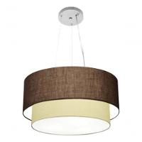 Lustre Pendente Duplo Cilíndrico Vivare Md-4061 Cúpula Em Tecido 50x40cm - Bivolt Café-algodão-crú 127/220v - 8