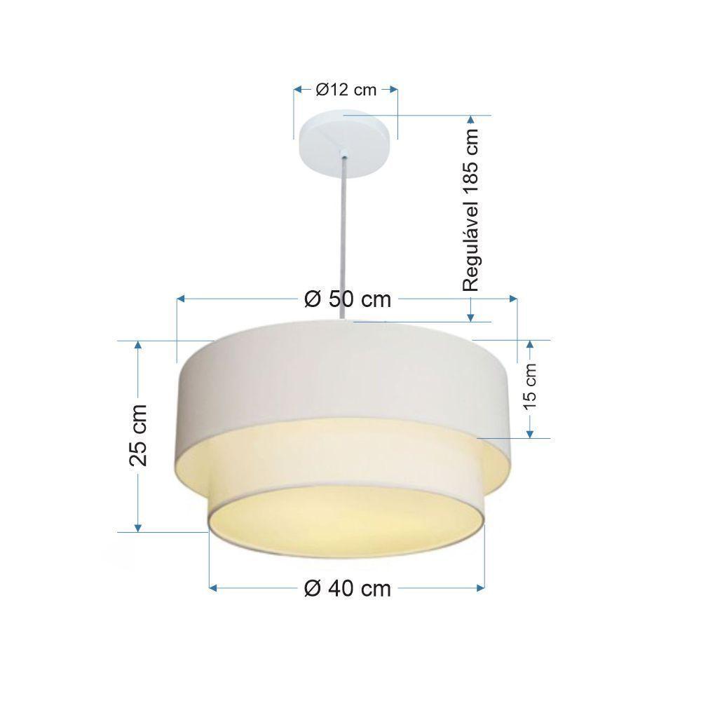 Lustre Pendente Duplo Cilíndrico Vivare Md-4355 Cúpula Em Tecido 50x40cm - Bivolt Branco 127/220v - 2