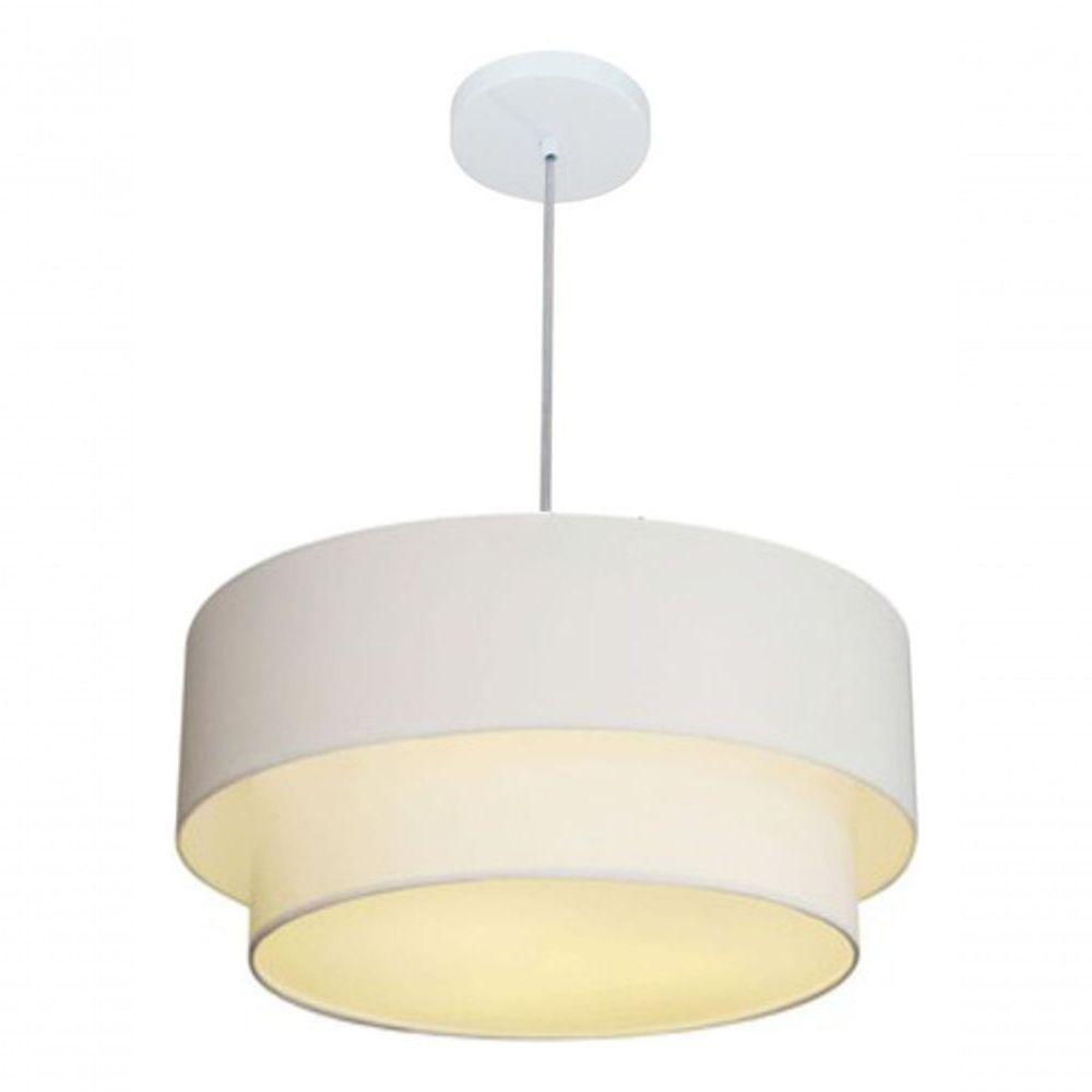 Lustre Pendente Duplo Cilíndrico Vivare Md-4355 Cúpula Em Tecido 50x40cm - Bivolt Branco 127/220v - 4