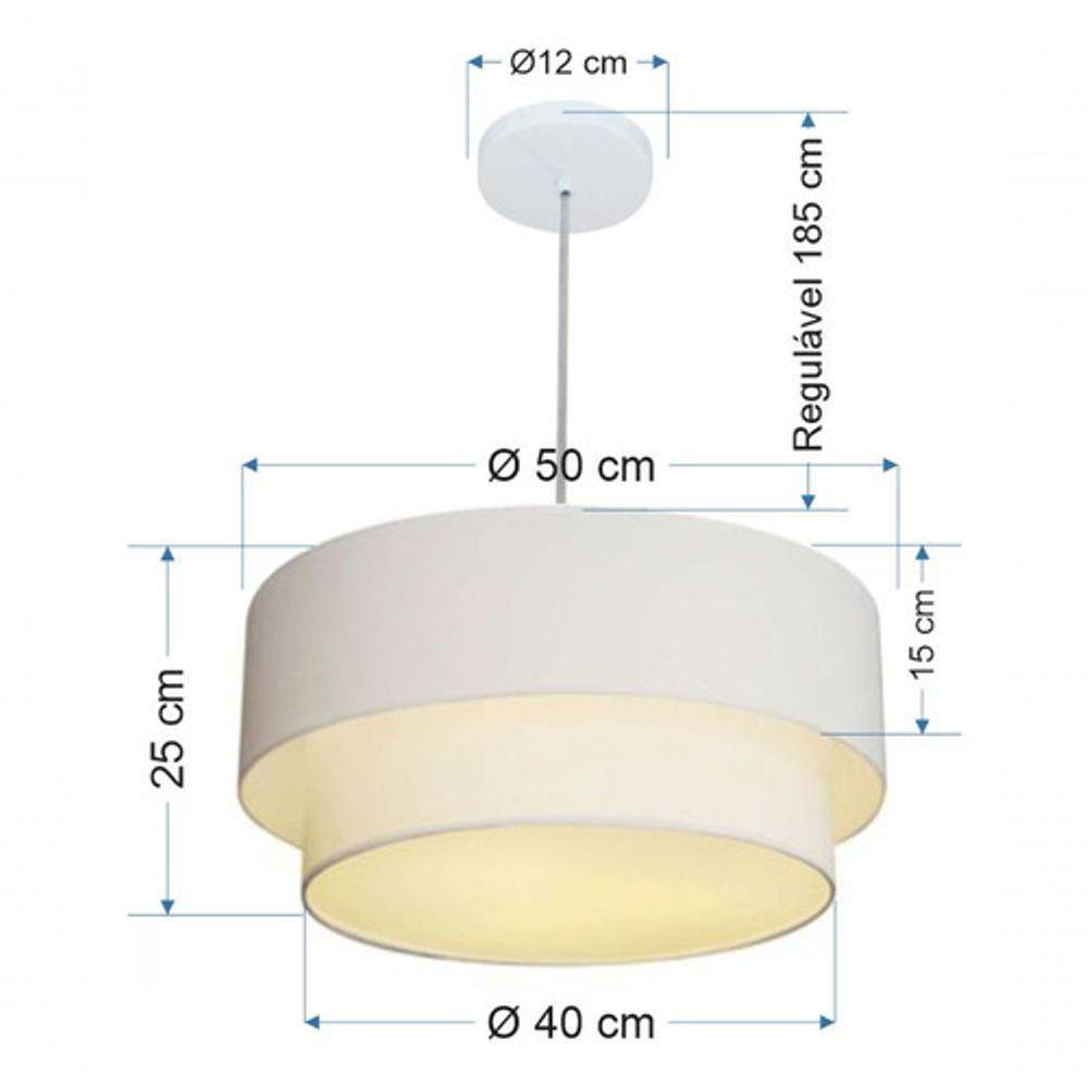 Lustre Pendente Duplo Cilíndrico Vivare Md-4355 Cúpula Em Tecido 50x40cm - Bivolt Branco 127/220v - 5