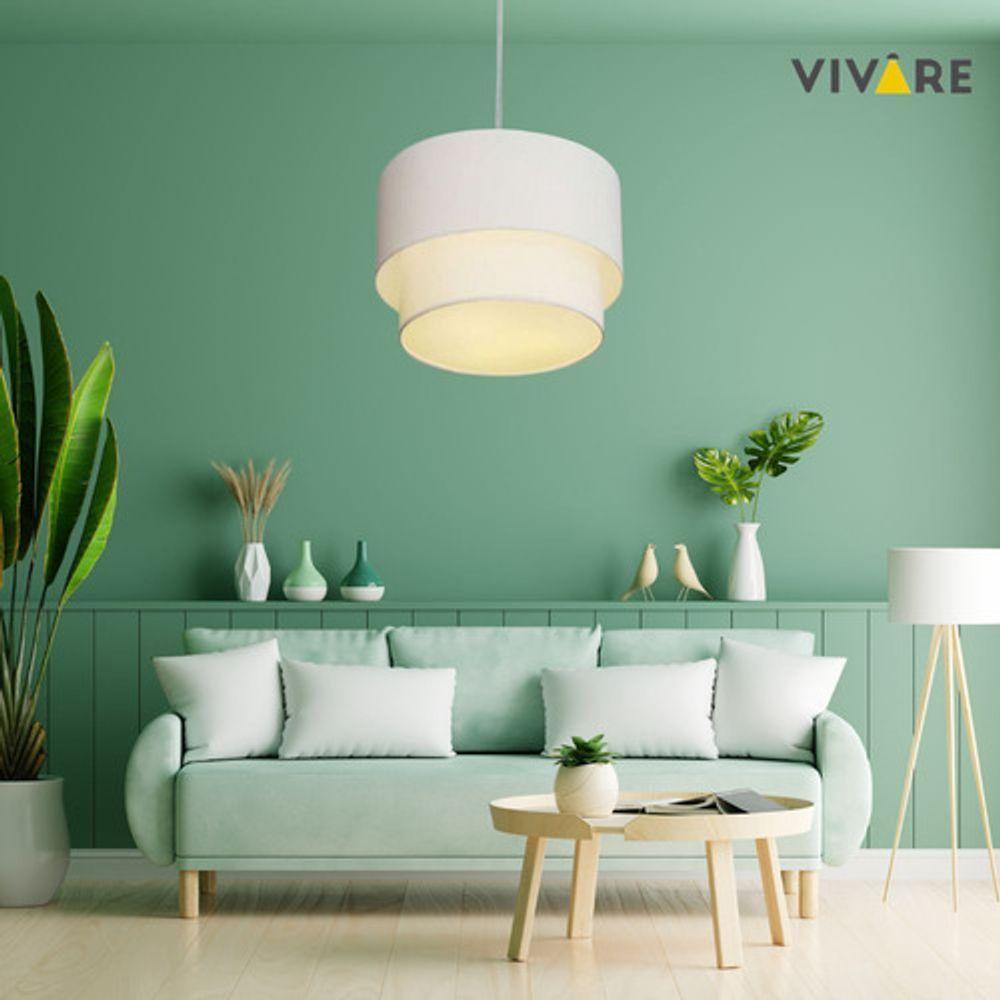 Lustre Pendente Duplo Cilíndrico Vivare Md-4355 Cúpula Em Tecido 50x40cm - Bivolt Branco 127/220v - 6