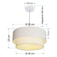 Lustre Pendente Duplo Cilíndrico Vivare Md-4355 Cúpula Em Tecido 50x40cm - Bivolt Branco 127/220v - 5