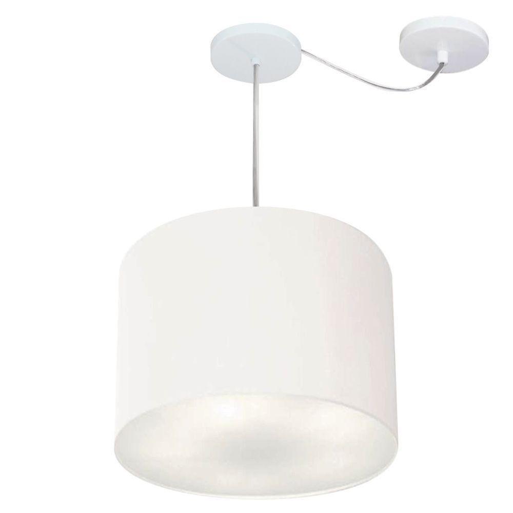 Lustre Pendente Cilíndrico Com Desvio Md-4237 Cúpula Em Tecido 40x30cm Branco - Bivolt - 1