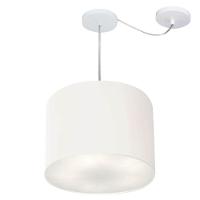 Lustre Pendente Cilíndrico Com Desvio Md-4237 Cúpula Em Tecido 40x30cm Branco - Bivolt - 1