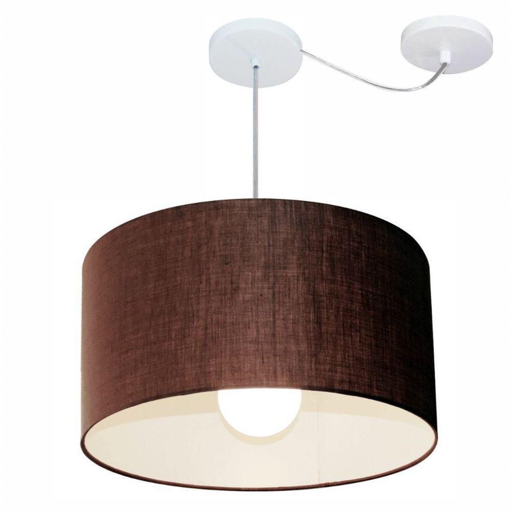 Lustre Pendente Cilíndrico Com Desvio Md-4231 Cúpula Em Tecido 50x30cm Café - Bivolt - 1