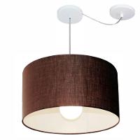 Lustre Pendente Cilíndrico Com Desvio Md-4231 Cúpula Em Tecido 50x30cm Café - Bivolt - 1