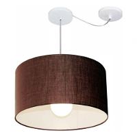 Lustre Pendente Cilíndrico Com Desvio Md-4231 Cúpula Em Tecido 50x30cm Café - Bivolt - 3