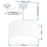 Lustre Pendente Cilíndrico Com Desvio Md-4231 Cúpula Em Tecido 50x30cm Linho Bege - Bivolt - 2