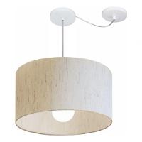 Lustre Pendente Cilíndrico Com Desvio Md-4231 Cúpula Em Tecido 50x30cm Linho Bege - Bivolt - 3