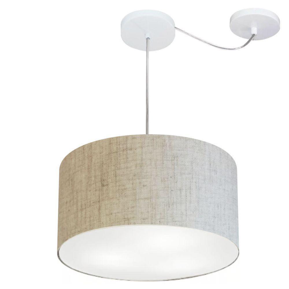 Lustre Pendente Cilíndrico Com Desvio De Centro Md-4256 Cúpula Em Tecido 40x21cm Rustico Bege - Bivolt - 1