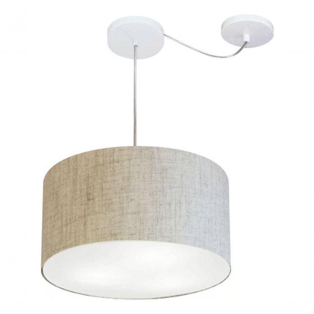 Lustre Pendente Cilíndrico Com Desvio De Centro Md-4256 Cúpula Em Tecido 40x21cm Rustico Bege - Bivolt - 3