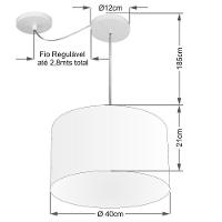 Lustre Pendente Cilíndrico Com Desvio De Centro Md-4256 Cúpula Em Tecido 40x21cm Rustico Bege - Bivolt - 2