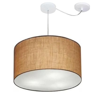 Lustre Pendente Cilíndrico Com Desvio De Centro Md-4167 Cúpula Em Tecido 60x30cm Palha - Bivolt