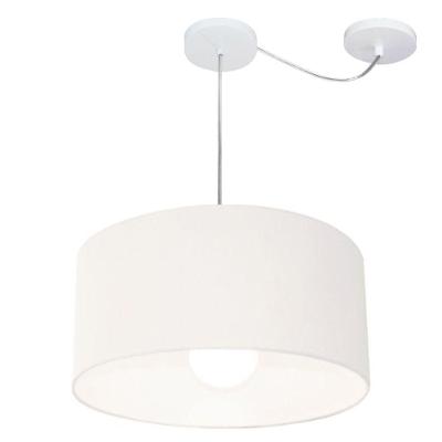 Lustre Pendente Cilíndrico Com Desvio Md-4228 Cúpula Em Tecido 45x25cm Branco - Bivolt