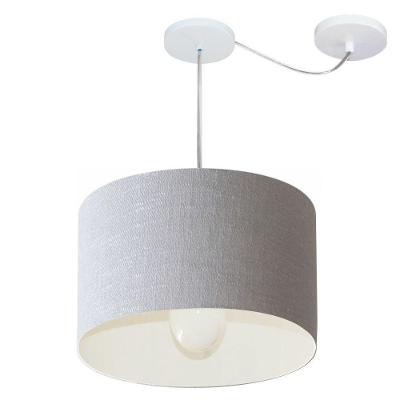 Lustre Pendente Cilíndrico Com Desvio Md-4226 Cúpula Em Tecido 40x25cm Rustico Cinza - Bivolt