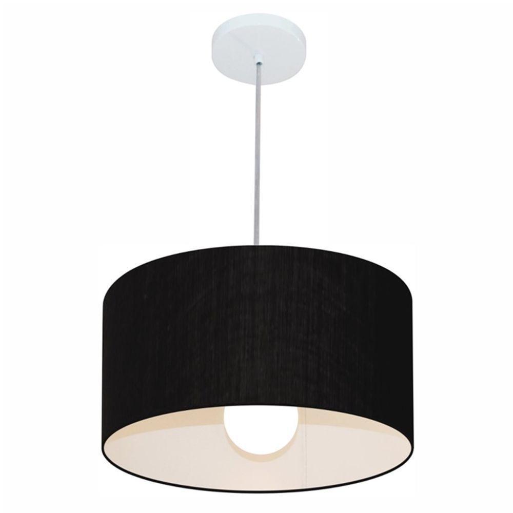 Lustre Pendente Cilíndrico Md-4031 Cúpula Em Tecido 40x21cm Preto - Bivolt - 1