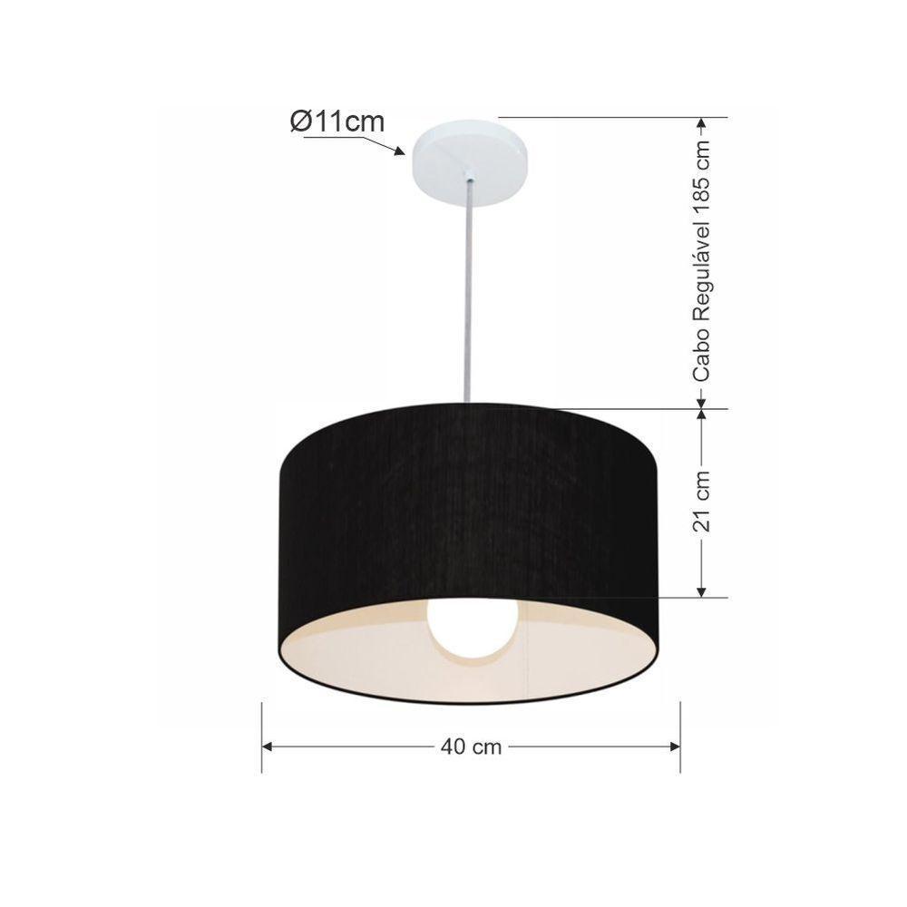 Lustre Pendente Cilíndrico Md-4031 Cúpula Em Tecido 40x21cm Preto - Bivolt - 2