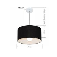 Lustre Pendente Cilíndrico Md-4031 Cúpula Em Tecido 40x21cm Preto - Bivolt - 2