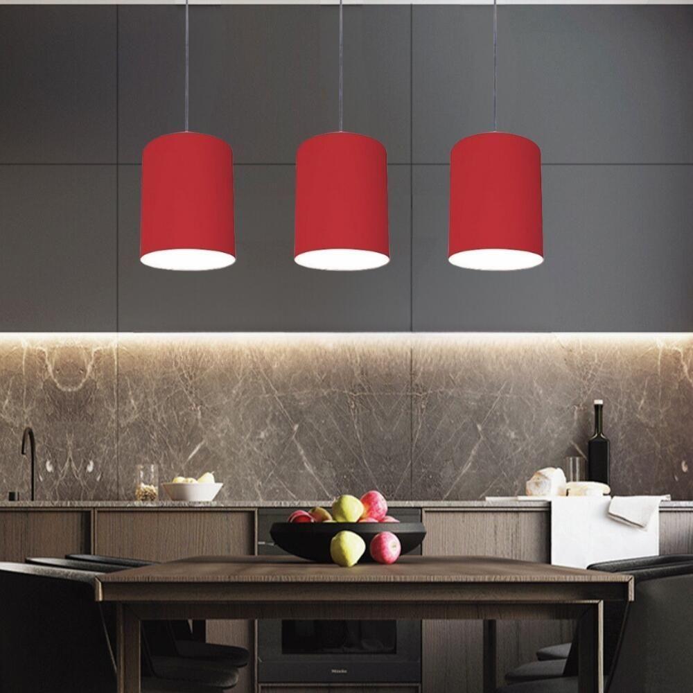 Lustre Pendente Cilíndrico Md-4012 Cúpula Em Tecido 18x25cm Bordo - Bivolt - 2