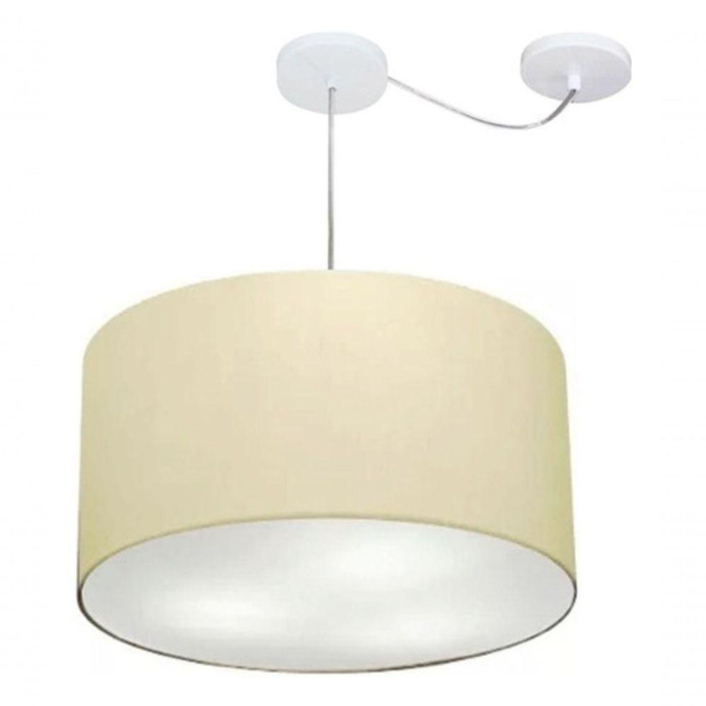 Lustre Pendente Cilíndrico Com Desvio De Centro Md-4168 Cúpula Em Tecido 60x30cm Algodão Crú - Bivolt - 3